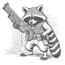raccoon stands in full height with a  gun tattoo design idea