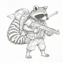 raccoon stands in full height with a  gun tattoo design idea