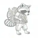 raccoon stands in full height with a  gun tattoo design idea