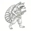 raccoon stands in full height with a  gun tattoo design idea