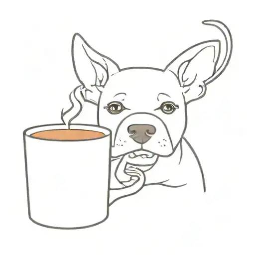 A minimalist tattoo of a dog holding a coffee cup in its mouth, symbolizing the client's love for dogs and coffee tattoo design idea