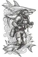 scuba diver with shark tattoo design idea