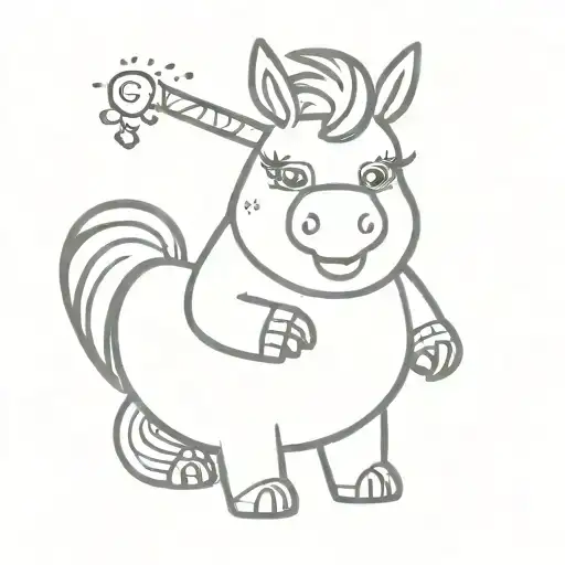 chubby cute punk unicorn holding a beer bottle pouring tattoo design idea