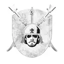 puerto rican flag with a conquistador helmet, slave shackles and an irish cane tattoo design idea