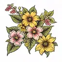 dogwood flower, sunflower, black eye susan flower, and hibiscus tattoo design idea