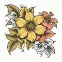 dogwood flower, sunflower, black eye susan flower, and hibiscus tattoo design idea