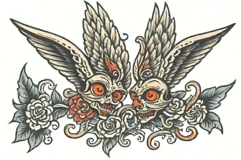 two small winged seraphs with crying faces tattoo design idea