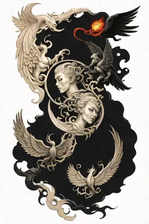 ying Yang angels vs demons tattoo design idea