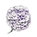 purple Hydrangea with Jimmy Everett  as the stem in cursive tattoo design idea