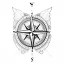 compass with a cross, Angel, rose tattoo design idea