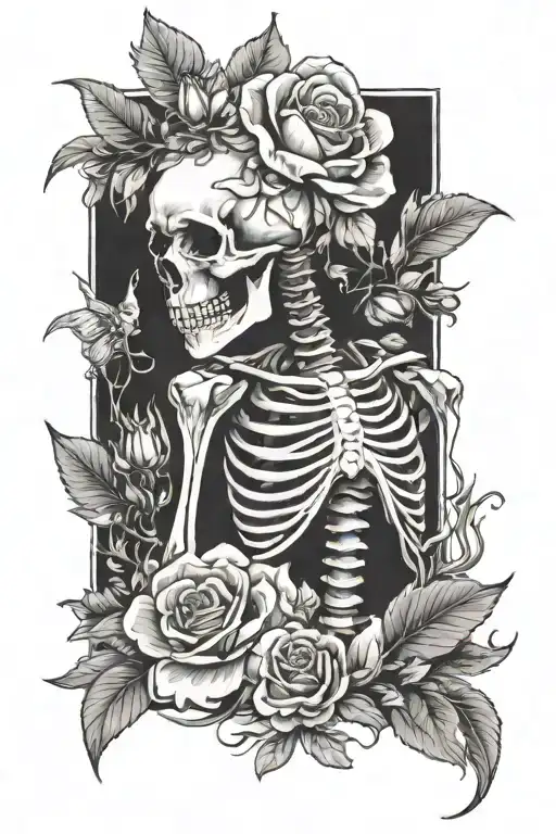 skeleton with flowers  tattoo design idea