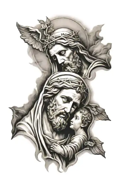 Mary Joseph and Jesus Christ tattoo design idea