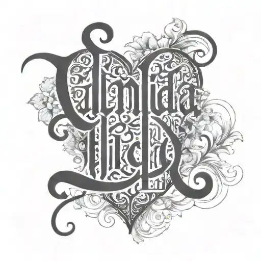 "Almeida" text in Gothic fonts tattoo with a heart tattoo design idea