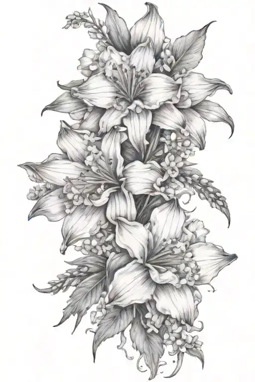 narcissus & holly  carnation & snowdrop lily of the valley & hawthorn delphinium & water lily x 2 gladiolus & poppy  tattoo design idea