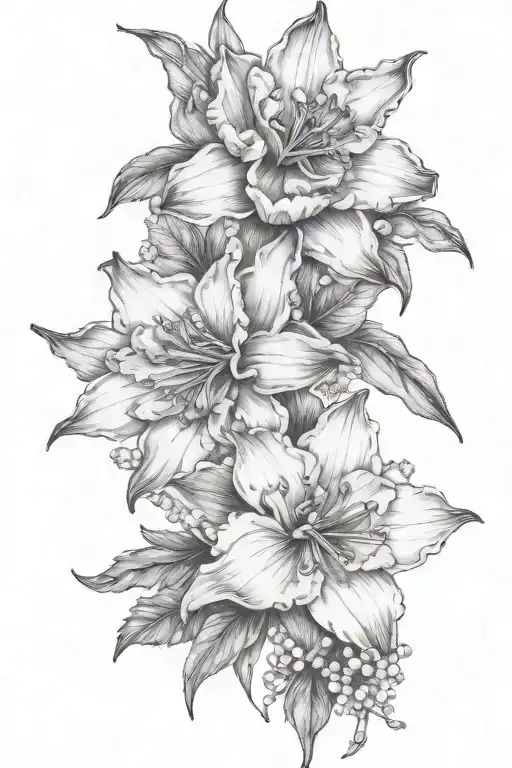 narcissus & holly  carnation & snowdrop lily of the valley & hawthorn delphinium & water lily x 2 gladiolus & poppy  tattoo design idea