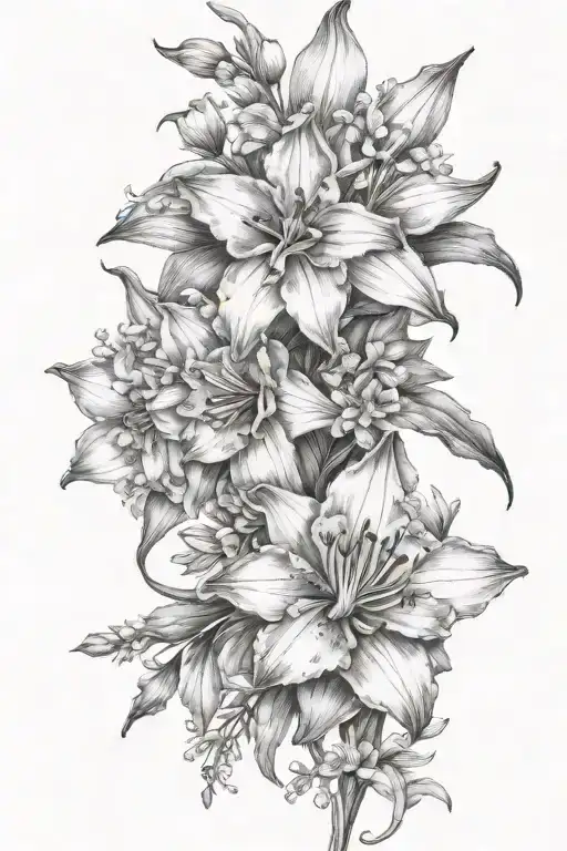 narcissus & holly  carnation & snowdrop lily of the valley & hawthorn delphinium & water lily x 2 gladiolus & poppy  tattoo design idea