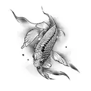 A tattoo of a Japanese koi fish transforming into a video game character, symbolizing the client's love for both Japan and gaming tattoo design idea