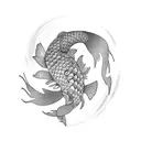 A tattoo of a Japanese koi fish transforming into a video game character, symbolizing the client's love for both Japan and gaming tattoo design idea