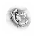 A tattoo of a Japanese koi fish transforming into a video game character, symbolizing the client's love for both Japan and gaming tattoo design idea