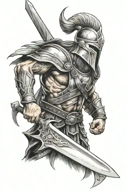 SPARTAN VIKING WITH SWORD tattoo design idea