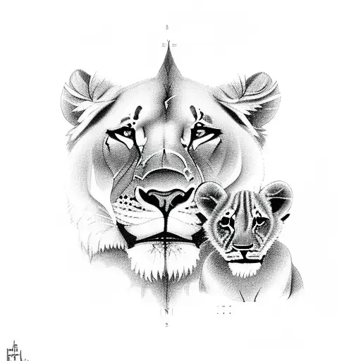 A lioness and cub surrounded by musical symbols tattoo design idea