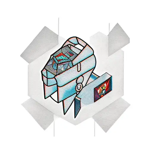 A gamer immersed in a virtual world with origami and papercraft elements tattoo design idea