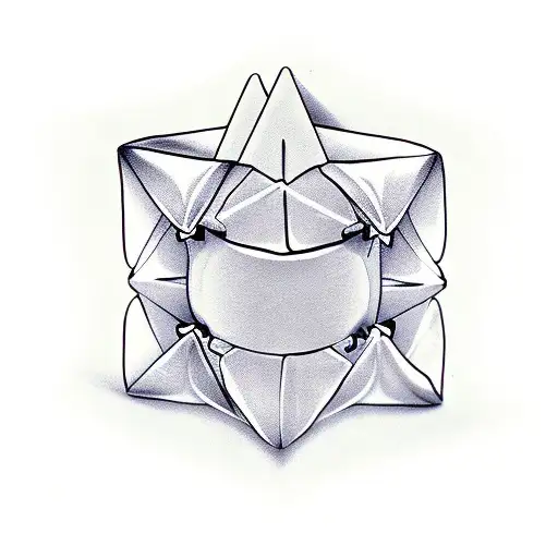 A magical cube with origami creatures coming to life tattoo design idea