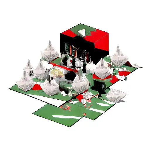 A gamer immersed in a virtual world with origami and papercraft elements tattoo design idea