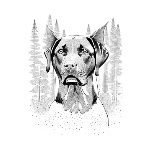 A family hiking together in Yosemite with their chocolate lab leading the way tattoo design idea