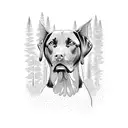 A family hiking together in Yosemite with their chocolate lab leading the way tattoo design idea