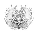 black lotus with raven wings and rose tattoo design idea
