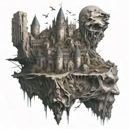 A fortress inside the mind of a human, and a fortress outside of the human tattoo design idea