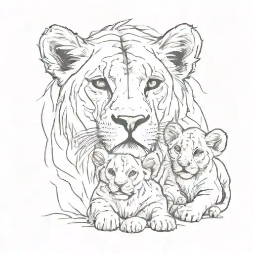 lioness and 2 cubs tattoo design idea