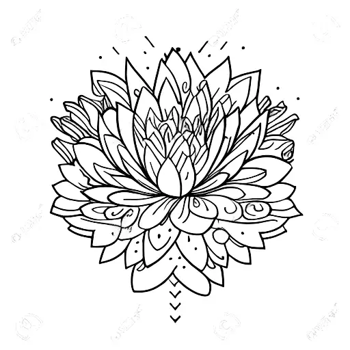 bouqet of flowers with a cherry blossom, daisy, lotus flower, violet, and lillie  tattoo design idea