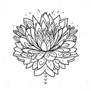 bouqet of flowers with a cherry blossom, daisy, lotus flower, violet, and lillie  tattoo design idea