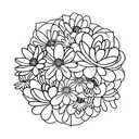 bouqet of flowers with a cherry blossom, daisy, lotus flower, violet, and lillie  tattoo design idea