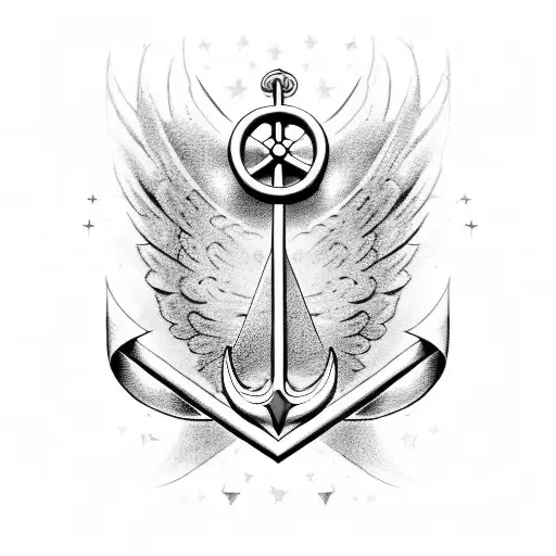 angle , 1st march 2016 in roman numerals, 9 stars,D12 , crown , rose , wings and an anchor tattoo design idea