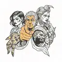 four people pointing tattoo design idea