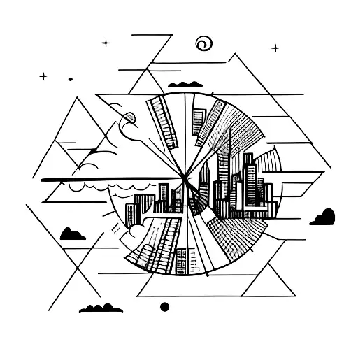 A minimalist tattoo of the Toronto skyline at night, with the moon shining above it, symbolizing the client's love for their city and the beauty of the night sky. tattoo design idea