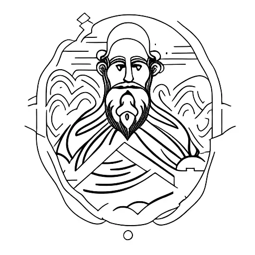 The philosopher was deep in thought sitting on a stone, behind the bloody battle tattoo design idea