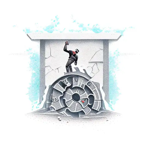 excavated well with a man tattoo design idea