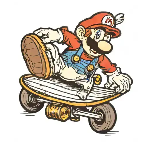 Super Mario riding a skateboard tattoo design idea