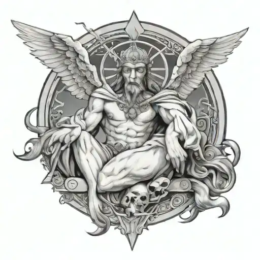 An angelic figure awakening a sleeping warrior with a third eye tattoo design idea