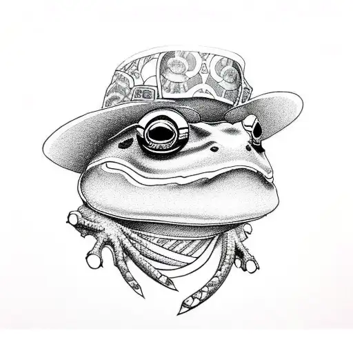 silhouette of japanese frog's face with a samurai hat tattoo design idea