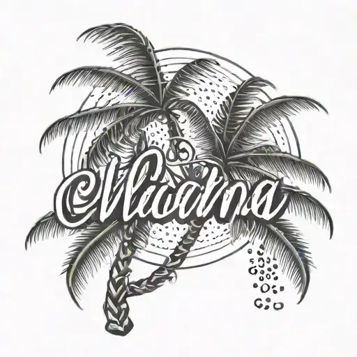 Word "Ohana" thin lines with a palm tree for an inner biceps tattoo design idea