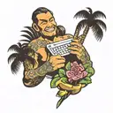 Ohana typing with a palm tree (inner bicep tattoo) tattoo design idea