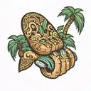 Ohana typing with a palm tree (inner bicep tattoo) tattoo design idea