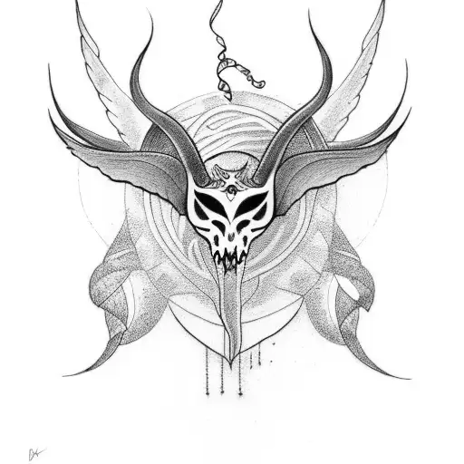 Womb Tattoo with Horns Wings and Pink Heart tattoo design idea