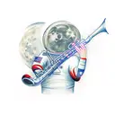 An astronaut playing a saxophone on a moonlit autumn night tattoo design idea