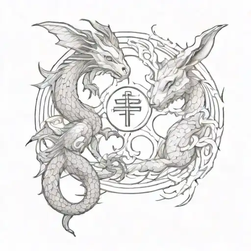 dragon and rabbit in the form of a yin symbol tattoo design idea